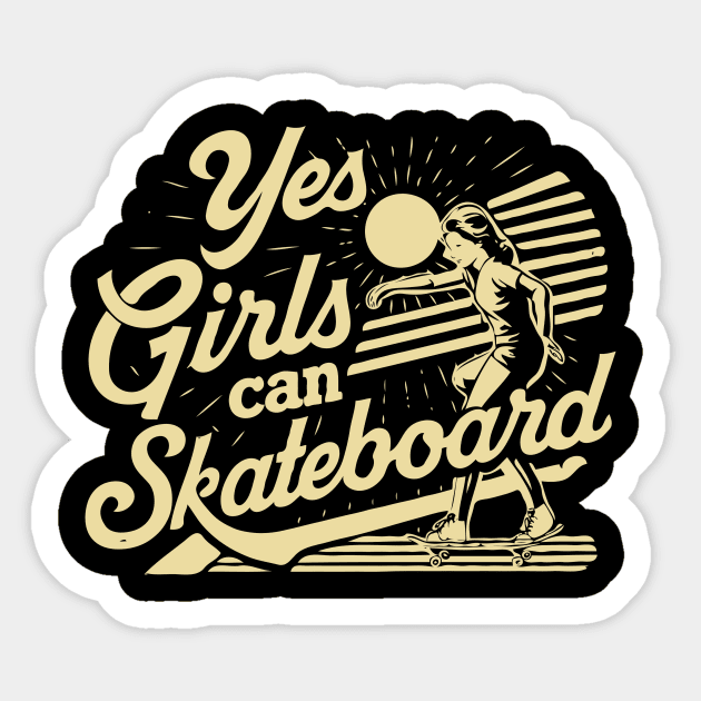 Yes Girls Can Skateboard, Retro Skateboard Girl Sticker by Chrislkf